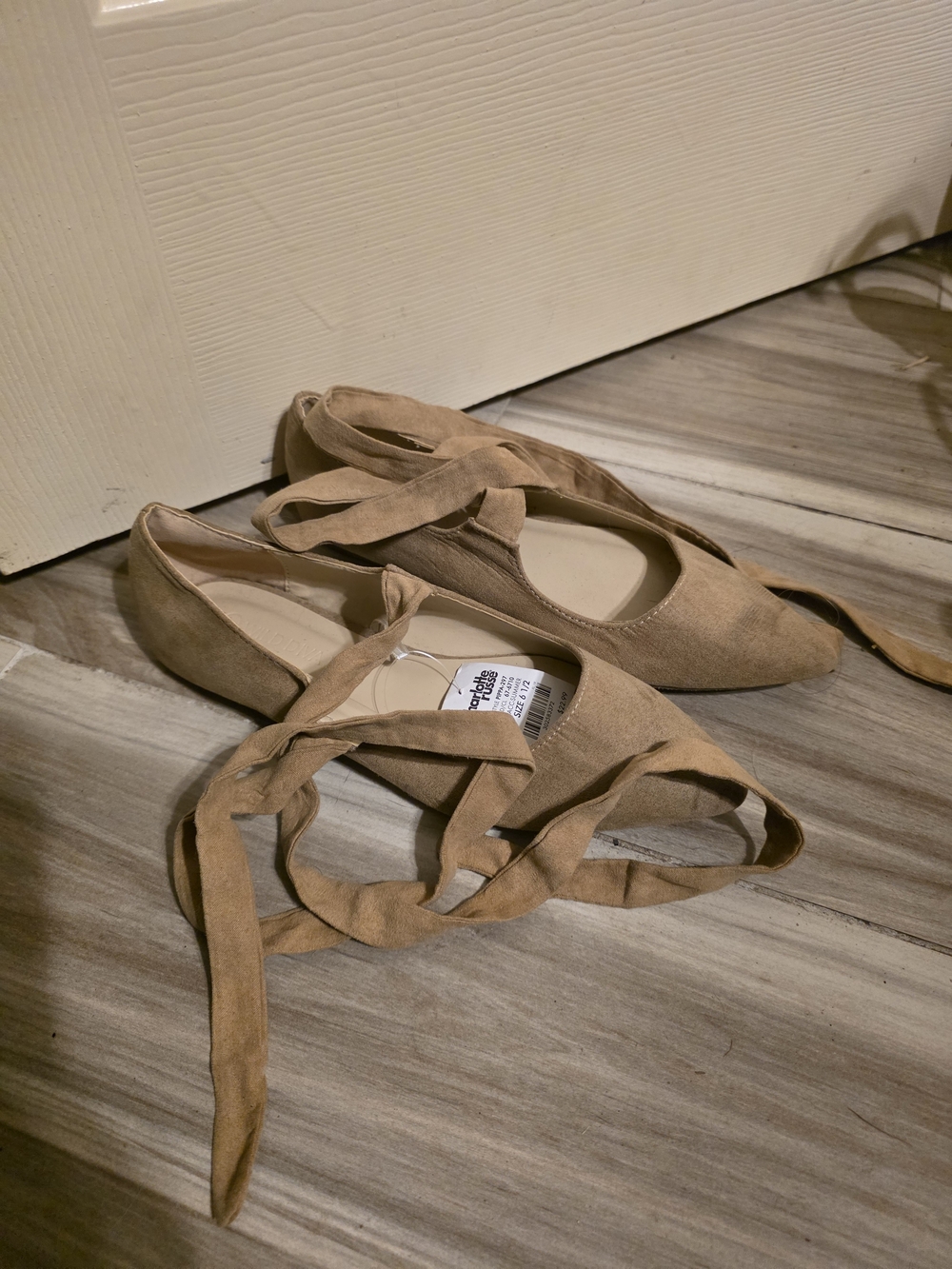 Charlotte Russe Taupe Pointed-Toe Wrap Flats